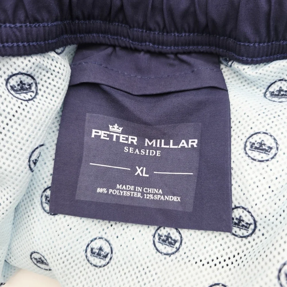 Peter Millar Seaside Shorts Men XL Blue Batik Leaf‎ Floral AOP Lined Swim Trunks